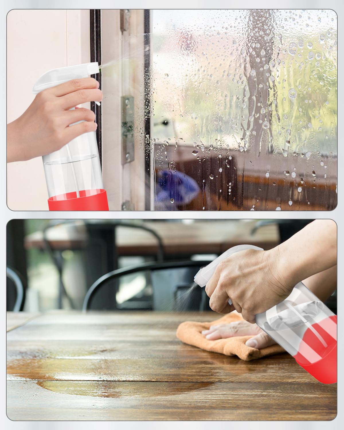 Glass Spray Bottles with Silicone Sleeve Protection, Empty 16OZ Reusable Spray Bottles, Refillable Containers with Spray Nozzles for Cleaning Solutions, Plants and Essential Oils 1 Pack Red