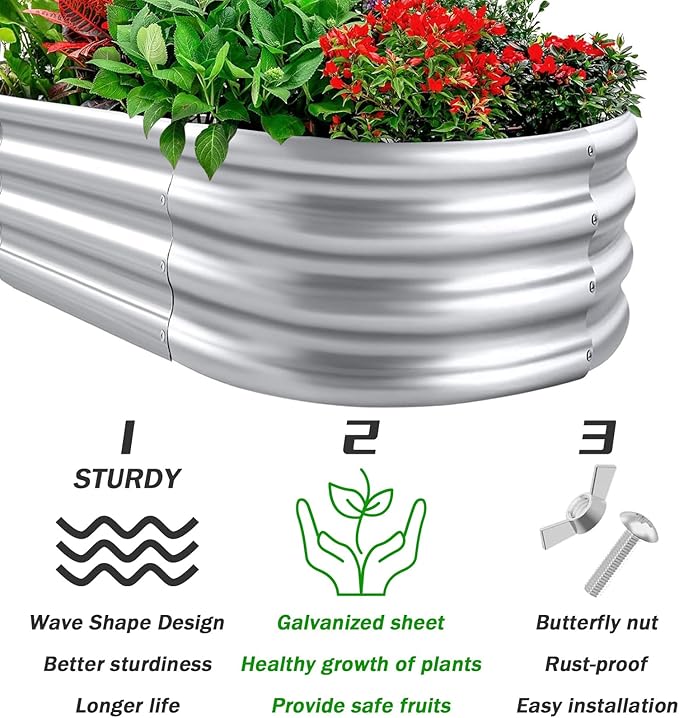 Galvanized Raised Garden Beds, Outdoor Raised Garden Boxes, Oval Large Bottomless Metal Elevated Garden Bed Planter Box for Vegetables, Fruits, Flower (7x2x1(ft))