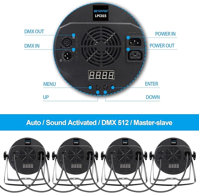 BETOPPER Stage RGB LED Par Lights, DMX Sound Activated Strobe Wash for Party, Wedding, Club, Festival