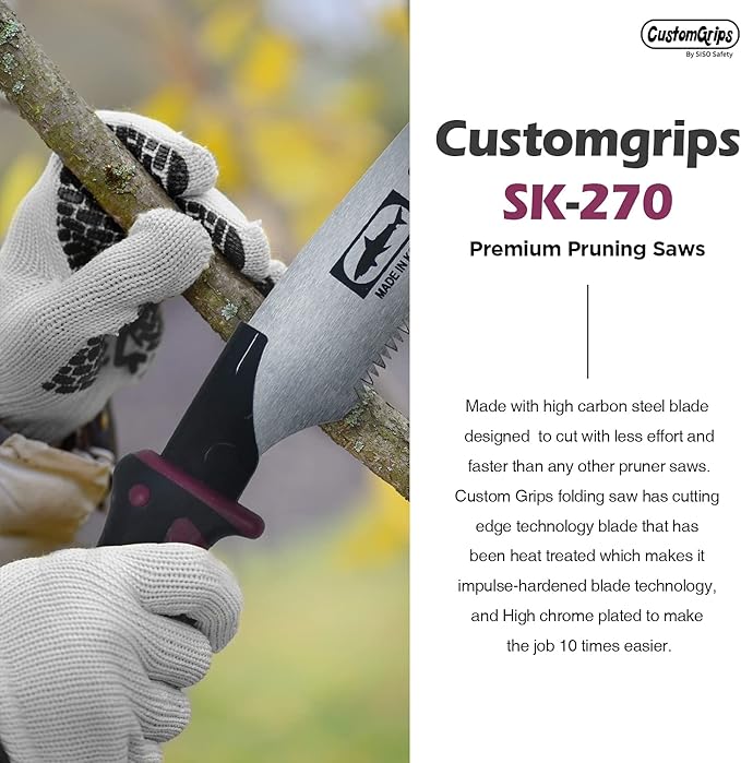 CustomGrips Professional 10.5 Inch Handle Saw, Ideal for Pruning, Horticulture, Tree Trimming, Camping, Gardening, Carpentry with Study High Plated Blade, Replaceable. [Carry Case Included] Large