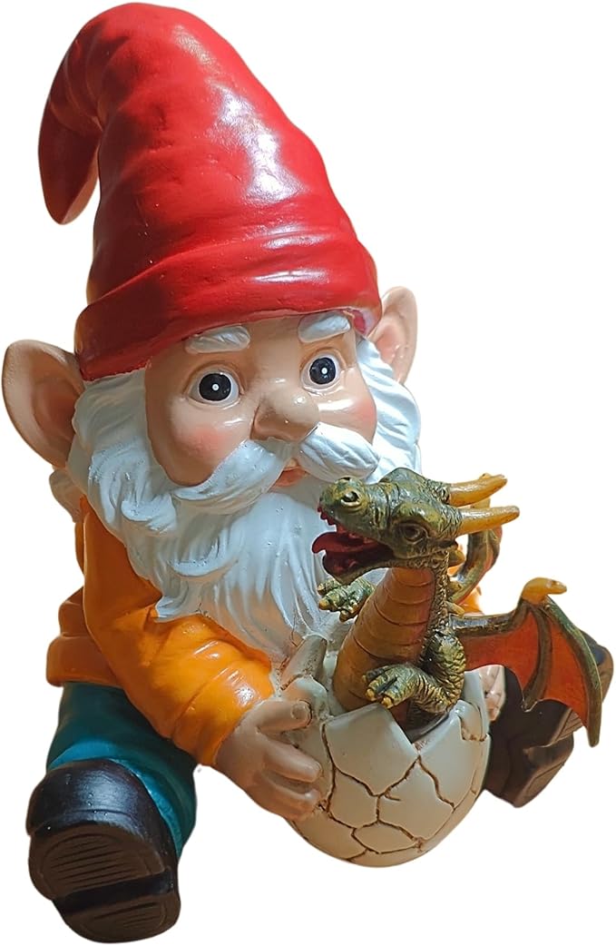 Fantasy Dragon Gnome Garden Statue - 6.8" Weatherproof Resin Garden Gnome with Baby Dragon, Unique Outdoor & Indoor Decor, Handcrafted Yard Art, for Fantasy Lovers & Gardeners