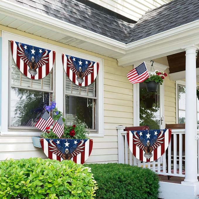 FLAGWIX American Flag Patriotic Eagle American Non-Pleated Fan Flag TPT1636F, 3x6 ft, 4 Pack Suitable for Outdoor and Indoor