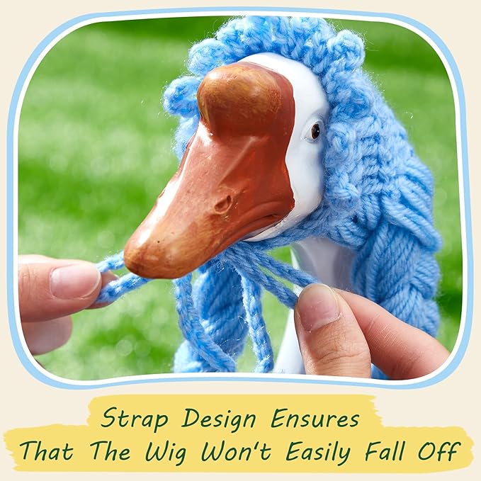 3 Pcs Porch Goose Outfit, Cute Porch Goosey Braid Wig, Crochet Hook Portico Goose Wig for Lawn Goosey Garden