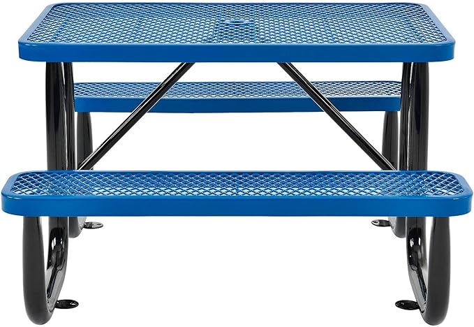 Global Industrial 4' Rectangular Expanded Metal Picnic Table, 48" L x 62" W,Blue