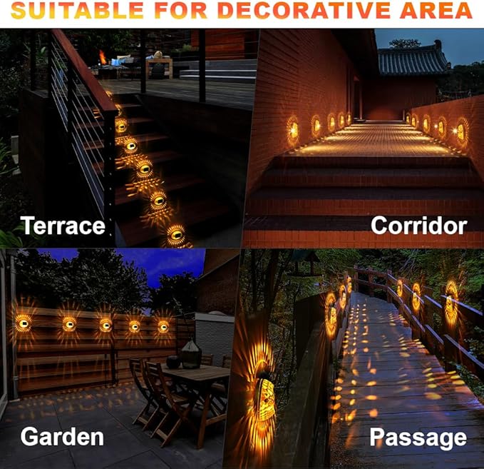 Solar Atmosphere Lights for Outside, IPX4 Waterproof Decor, Warm Light for Backyard/Railing/Step/Patio/Stair Railings and Wall (6 Pack)