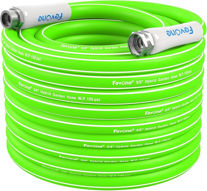 Fevone 100 ft Garden Hose, Heavy Duty Water Hose, Hybrid Polymer, Kink Resistance, Flexible, Durable, Leak Free, Aluminum Fittings, 3/4" GHT, 5/8" ID, 600 Psi, Drinking Water Safe