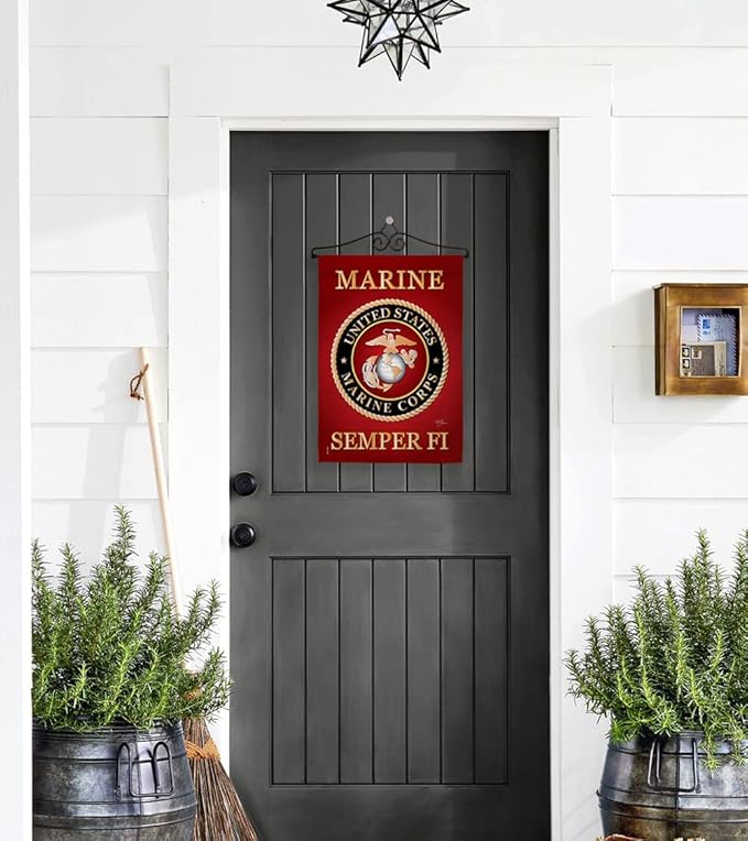 Marine Corps Garden Flag - Set Wall Hanger Armed Forces USMC Semper Fi United State American Military Veteran Retire Official - House Banner Small Yard Gift Double-Sided Made In USA 13 X 18.5