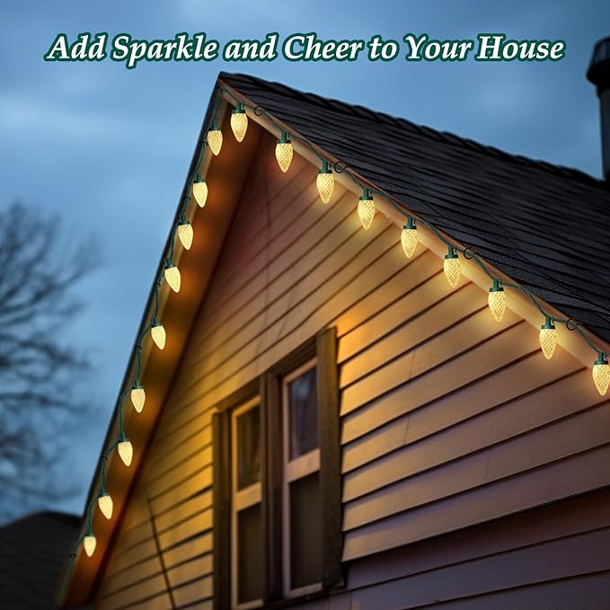 C9 LED Christmas Lights, 34FT 50 Bulbs Outdoor Christmas Decorations for House Waterproof String Lights Extendable Green Wire Fairy Lights for Patio Xmas Garden Party Wedding Holiday Indoor Warm White