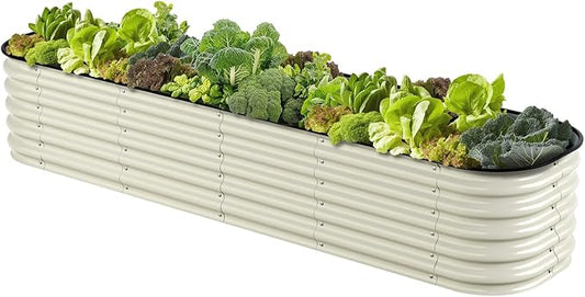 Enyu&You 8x2x1.5ft Galvanized Raised Garden Bed kit,Outdoor Oval Metal Planter Box for Planting Vegetables, Flowers,Fruits-White