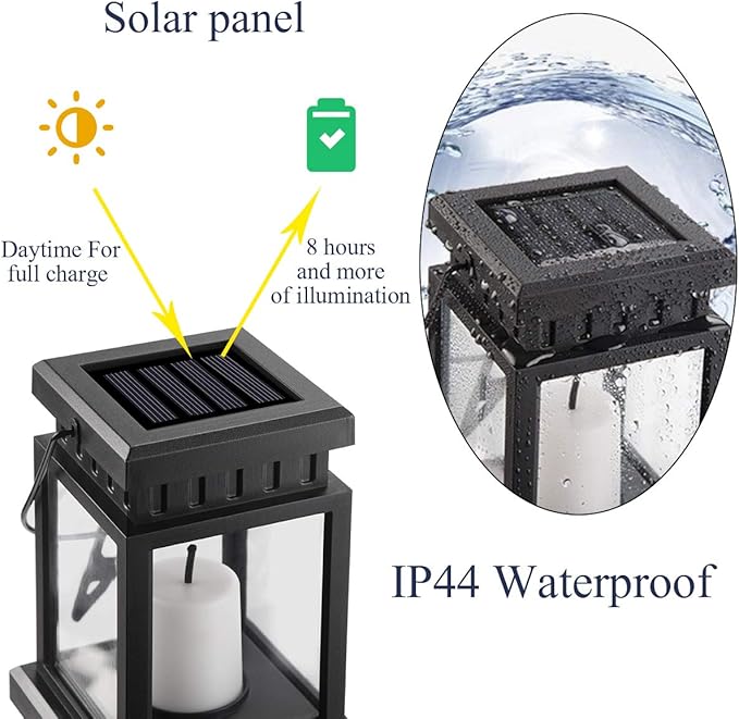 GIGALUMI 8 Pack Solar Hanging Lantern Outdoor, Candle Effect Light with Stakes for Garden, Patio, Lawn, Deck, Umbrella, Tent, Tree, Yard, Driveway-Warm White