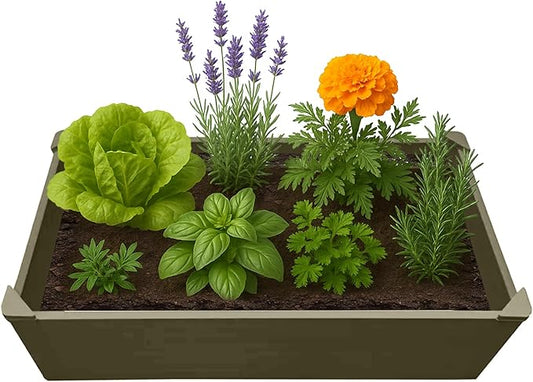 Raised Garden Bed - 2x4 ft Planter Box - Weathered Wood HDPE - No Tools Needed - DIY Kit for Urban Gardening, Flowers, Herbs & Vegetables - Made in The USA