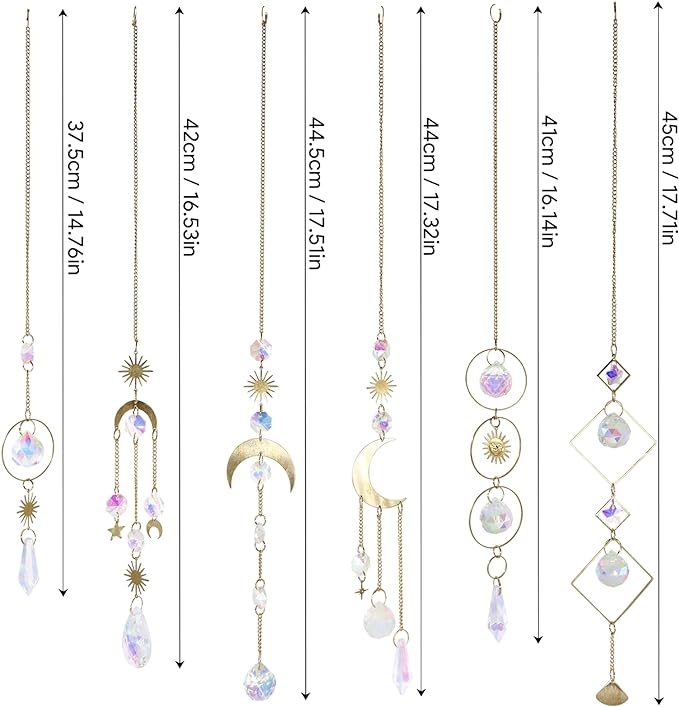 BBdis 6Pieces Crystals Suncatcher, Hanging Sun Catchers with Chain Pendant Ornament Colorful Crystal Suncatchers Prisms for Window Home Wedding Party Christmas Garden Decor