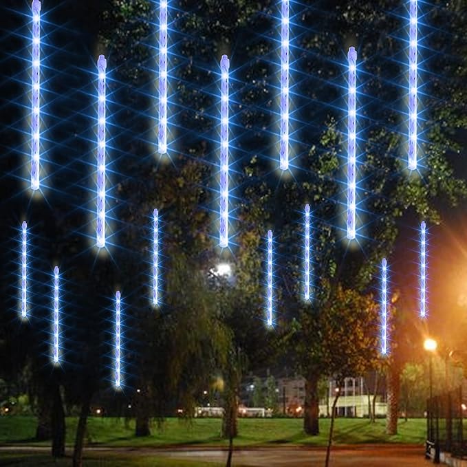 Dazzle Bright 864LED Christmas Light, Meteor Shower Rain Lights 11.8 Inch 24 Tubes, Waterproof Plug in Falling Rain Lights Christmas Decorations for Xmas Bushes Tree Yard Party (Blue)