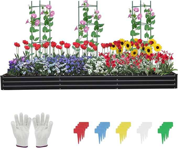 12×4×1ft Galvanized Metal Raised Garden Bed, Metal Planter Kit Box Outdoor for Deep-Rooted Vegetables, Flowers, Green and Herbs