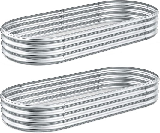 2 Pcs 8 x 3 x 1 FT Galvanized Steel Raised Garden Bed, Large Galvanized Steel Outdoor planter box for for Easy to DIY and clean - Raised Garden Beds outdoor for backyards, terraces and balconies