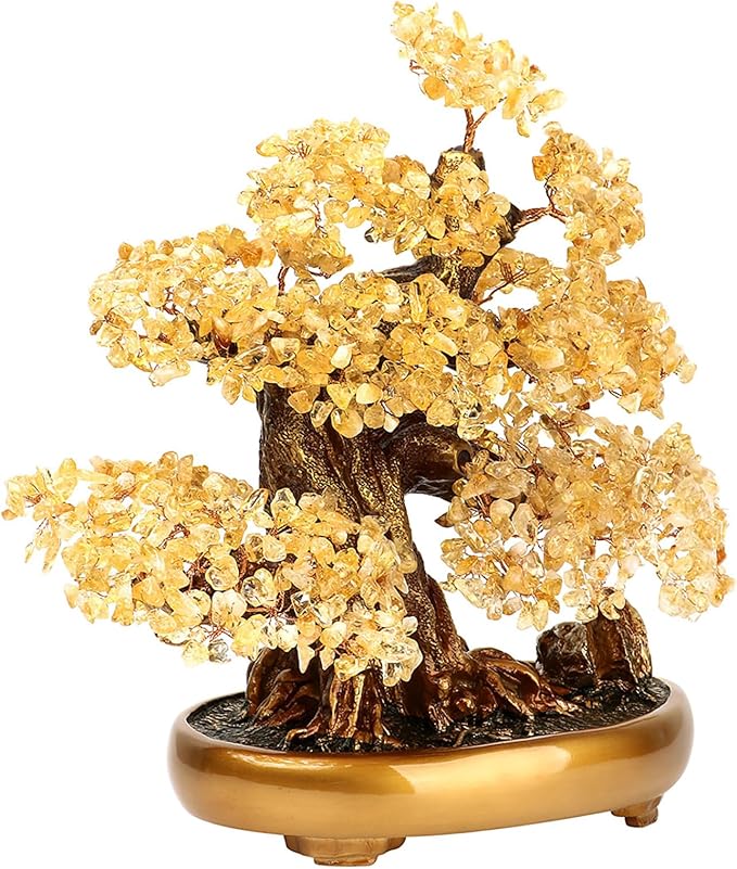 Feng Shui Money Tree Large Crystal Quartz Lucky Tree Gem Tree for Office Home Feng Shui Decoration for Wealth/Fortune and Luck (Citrine)