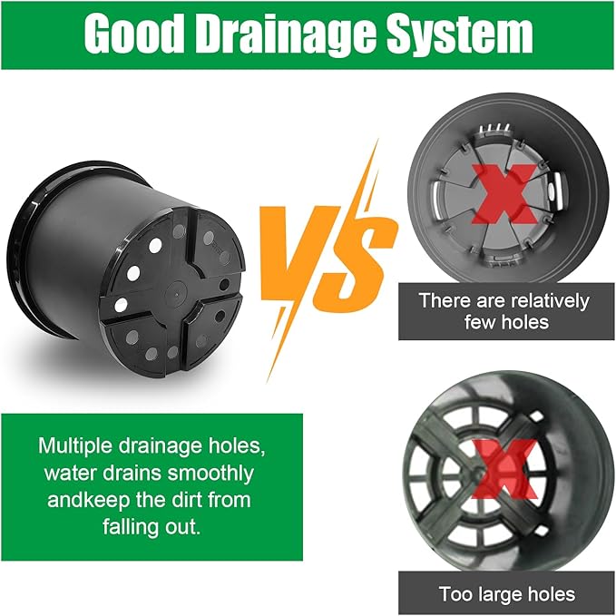 3 Gallon Plastic Nursery Pots, 10 Inch Round Plant Pots with Drainage Holes, 10 Pack Planting Pot for Outdoor Indoor Plants, Black