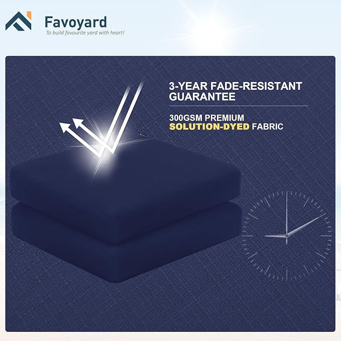 Favoyard Outdoor Chair Cushion 24 x 24 x 4 Inch Rainproof & 3-Year Fade Resistant Patio Furniture Cushions with Removable Cover and Adjustable Ties for Garden Sofa Couch Pads Set of 2, Blue