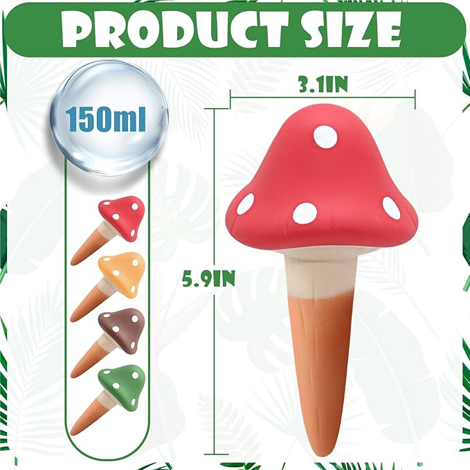 4PCS Terracotta Self Watering Spikes, Mushroom Shaped Self Watering Globes, Slow Release Self Watering Planter Insert, Plant Watering Globes for Indoor and Outdoor Plants