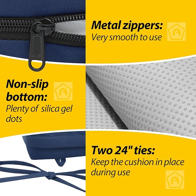 AAAAAcessories Outdoor Seat Cushions for Chairs, Waterproof, Fade-Resistant Patio Furniture Replacement Cushions, 19" x 19" x 3", Set of 2, Navy Blue