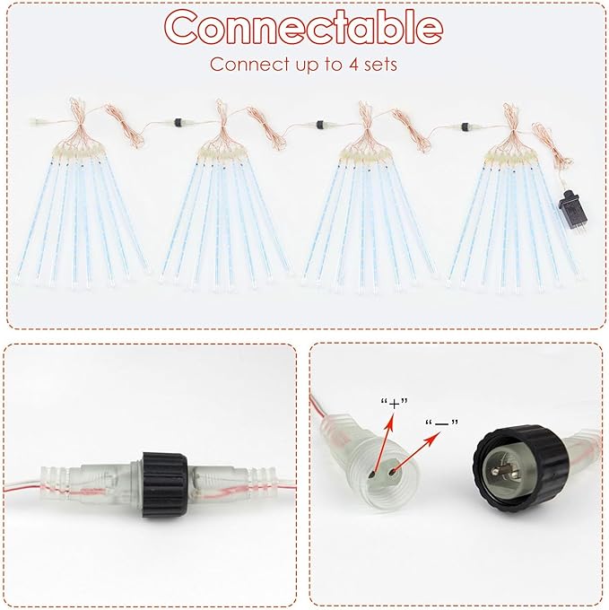 EXF 2-Pack Meteor Shower Lights Outdoor Waterproof, Rain Drop Christmas Light Total 384 LED 30cm 16 Tubes Snow Cascading String Lights Plug in for Xmas Tree Wedding Party Garden Décor (Red and Green)