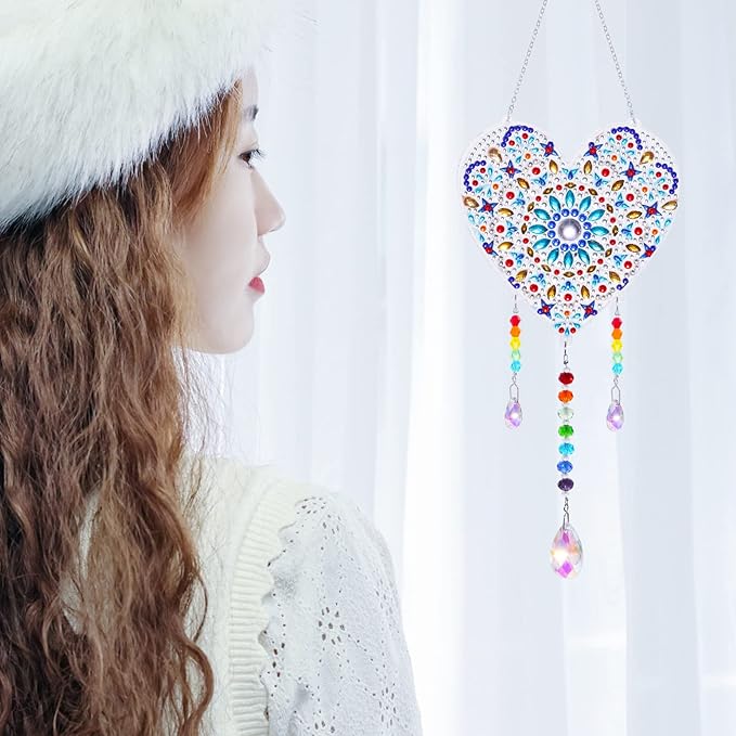 3 Pack Diamond and Painting Suncatcher Window Hanging Ornament Crystal Window Garden Decor DIY Kits for Beginners Adult Kids -Tree, Moon, Heart