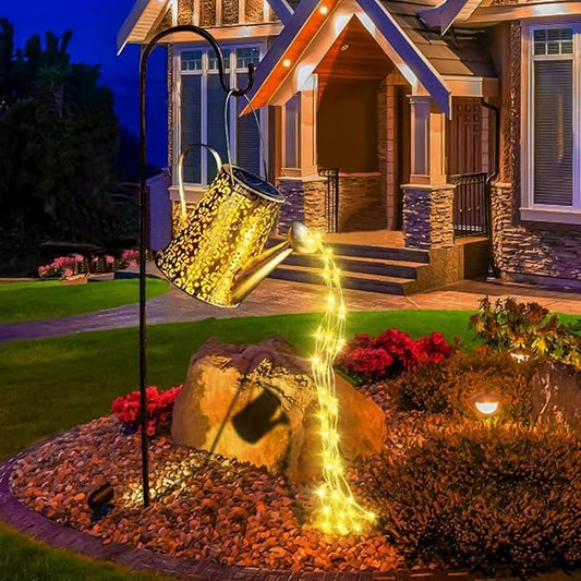Solar Watering Can Lights Waterproof Garden Decorations - Outdoor Large Fairy Lartern Hanging Retro Metal Kettle Light Star Art Decorative Lamp for Walkway Table Patio Lawn with Bracket