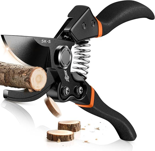 Pruning Shears for Gardening, 8.5" Professional Bypass Garden Scissors & Hedge Clippers for Branch, Plant Trimming, Heavy Duty Hand Pruner【Titanium Blade】【Arthritis Friendly】【Ergonomic Handle】