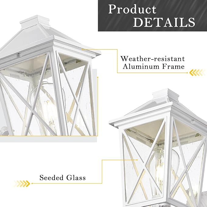 Darkaway Outdoor Wall Light Fixture,Outside Porch Lights Wall Mounted Seeded Glass Exterior Waterproof Lantern Modern E26 Socket Wall Sconce Lighting for Front Door Yard Patio