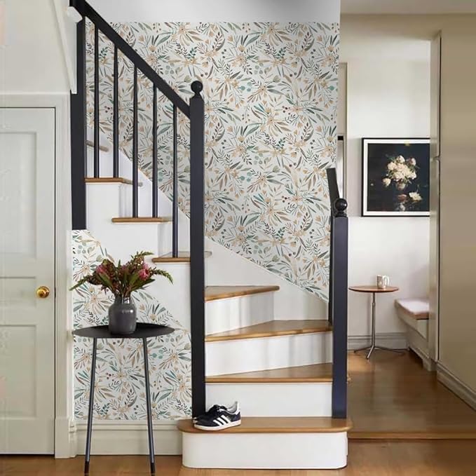 Boho Watercolor Brown Leaf Vintage Peel and Stick Wallpaper Self Adhesive Removable Easy Peel Off Stick on Wall Paper for Bedroom Cabinet Renter