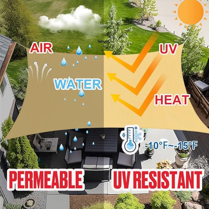 Amagenix Outdoor Sun Shade Canopy, 13X20 FT Sand UV-Blocking Awning for Patio, Garden & Backyard - Custom Size