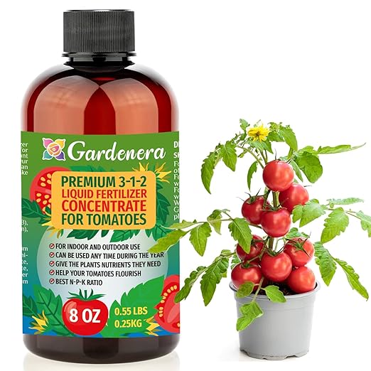 Premium Liquid Tomato Plant Fertilizer - 3-1-2 Concentrate for Indoor Plants and Flowers by Gardenera | Organic Plant Food for Tomatoes - 8oz