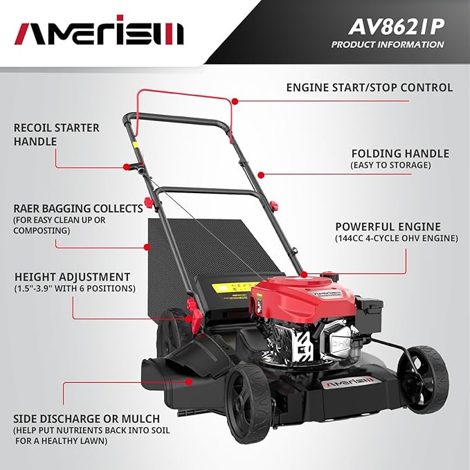 Gas Lawn Mower, 21" with 144cc 4-Cycle OHV Engine 3-in-1 Walk-Behind Push Lawn Mower (AV8621P1)