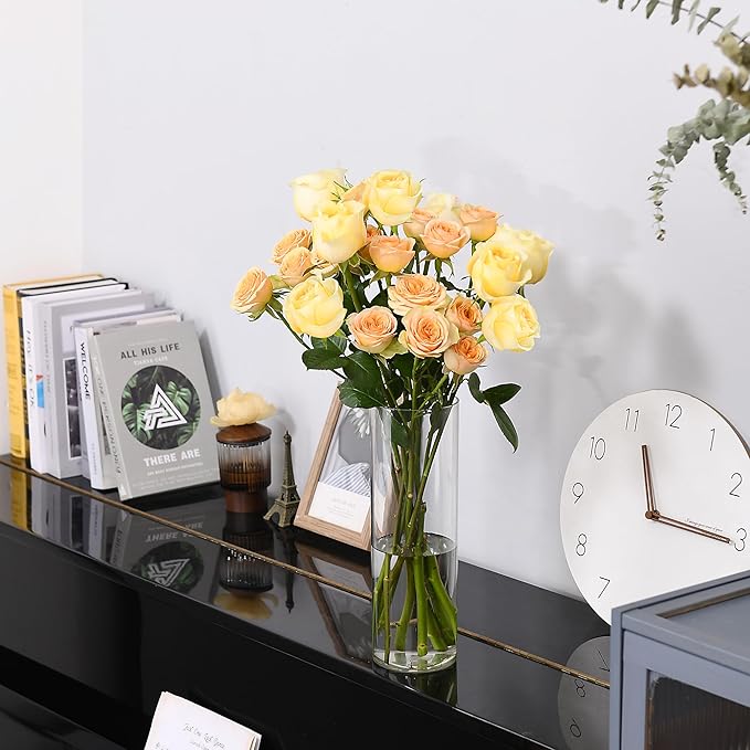 Clear Flower Vase, Non-breakable Vases, 6" W x 12" H, Acrylic Vase, Aesthetic Room Decor Cylindrical Modern Flower Vases for Table Centerpiece, Home Decor, Women Floral Arrangement Gift