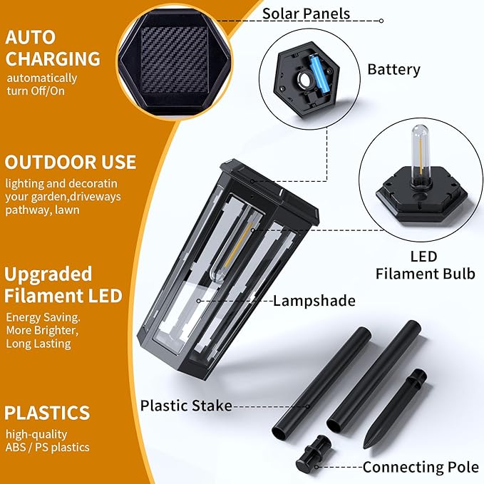 KINKAI Solar Pathway Lights Outdoor - 6 Pack Solar Garden Lights Driveway Light Landscape Lighting for Outside Walkway Patio Sidewalk Yard (Warm Light)
