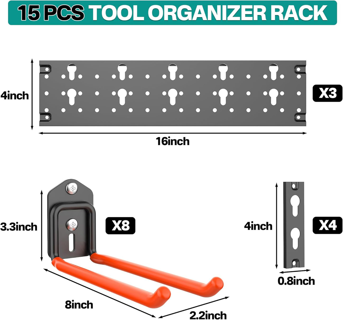 EVERHANGER Garage Tool Storage Organizer Wall Mount, Versatile Garden Tool Rack Organization, Folding Chair Hangers with 8 Multifunctional Hooks, Max Load 330lb, 48inch