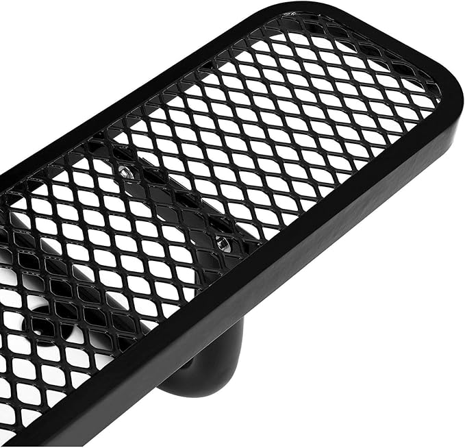 Global Industrial 8’L Rectangular Picnic Table, Expanded Metal, Black Thermoplastic Coating, Attached Benches, 1-1/2” Umbrella Pole Hole, Outdoor-Rated, 1000 lb Capacity, 96” x 30” Tabletop