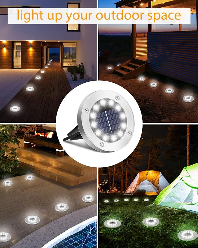 Coroor Solar Ground Lights, 12 LED Waterproof Garden Lights Outdoor Bright In-Ground, Solar Disk Lights Outdoor Decorations for Pathway Yard Lawn Patio Walkway Pool(20 Packs White)