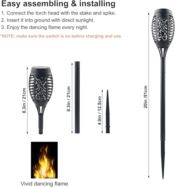 4 Pack Upgraded Solar Lights Outdoor, Mini Solar Torch Lights with Flickering Flames, Waterproof Landscape Decoration Dancing Flame Lights for Garden Pathway Yard