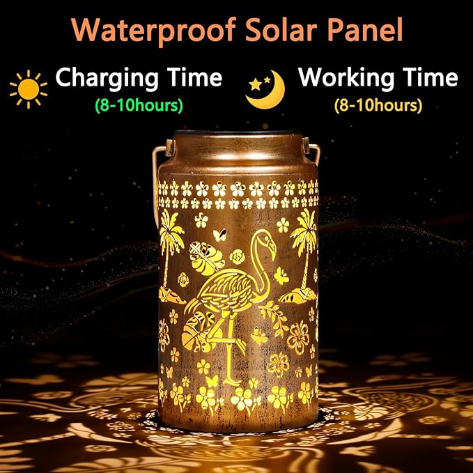 Flamingo Solar Lanterns Outdoor Waterproof, Metal Hanging Lights Decorations for Garden Yard Lawn Patio, Unique Flamingo Gifts for Women Mom Grandma Gardener for Mother'Day Christmas