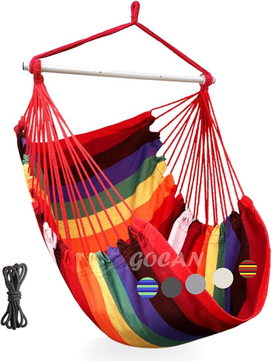 Hammock Chair Large Hammock Swing, 110 x 150cm Load 150kg, Cotton Hammock Chair Metal Spread Bar Wide Seat Swing Chair(red)