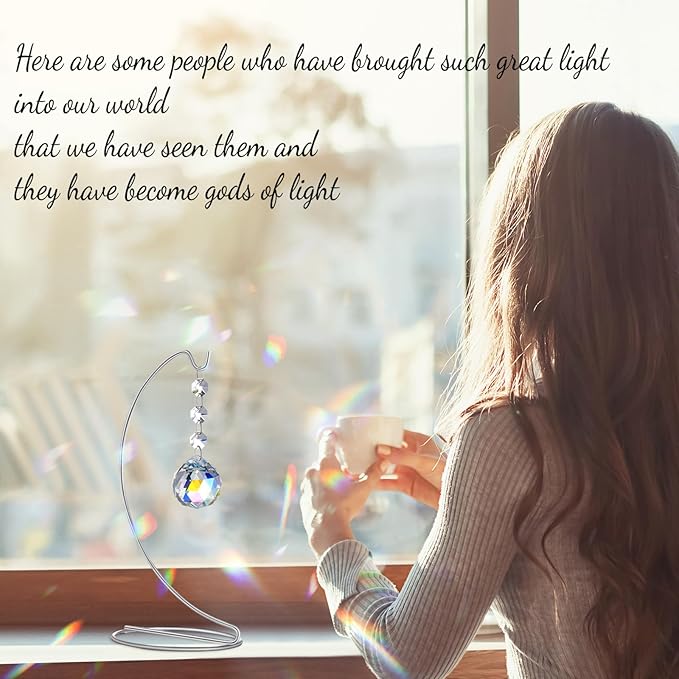 9-Inch Sympathy Gifts for Loss of Loved One,Memorial Gifts,40mm Crystal Suncatcher,Bereavement Gift Ideas,Condolences Gift for Mom Dad Friend Son Daughter Dog,Silver Stand and a Sympathy Card