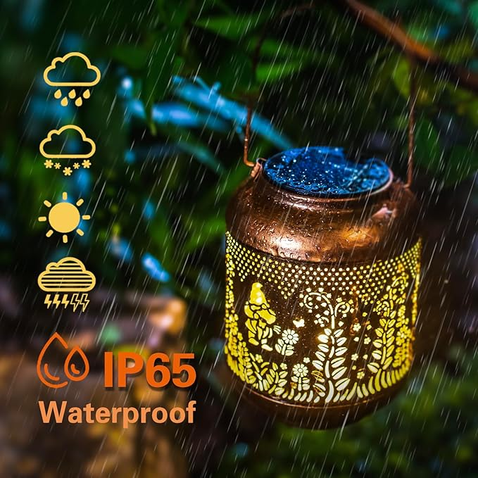 Gnomes Solar Lanterns Outdoor Waterproof Hanging Solar Lights Gnomes Gifts for Women Men Mom Metal Decorative LED Outdoor Lanterns for Patio, Lawn, Landscape, Garden Decor, Yard Decorations