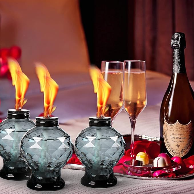 4 Pack Glass Table Torch,Citronella Glass Table top Torches with Wick and Cap for Outdoor ,Refillable Torches Landscape Lanterns Torches for Yard Patio Christmas Garden,Party Decor