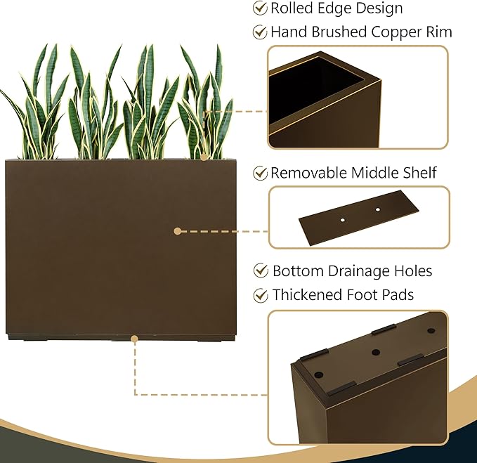 Metallic Heavy Planter for Outdoor Plants, 38Lx10Wx30H Inches Tall and Long Metal Divider Planter Box for Outside & Indoor, No Assembly Required (Espresso)