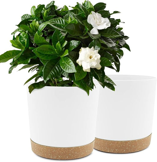 QCQHDU 10 inch Plant Pot, 2 Pack Planters for Indoor Plants with Drainage Holes & Saucer, Outdoor Flower Pots Home Garden Modern Decor