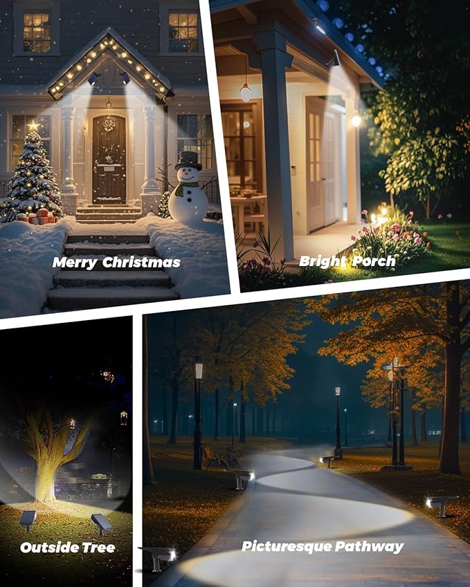 4 Pack Solar Powered Outdoor Spot Lights Outside Waterproof 20 LEDs Landscape Spotlights Dusk to Dawn for House Yard Tree, Plants, Walls, Path, Garden, Statues, Superior Accent Uplighting Cool White