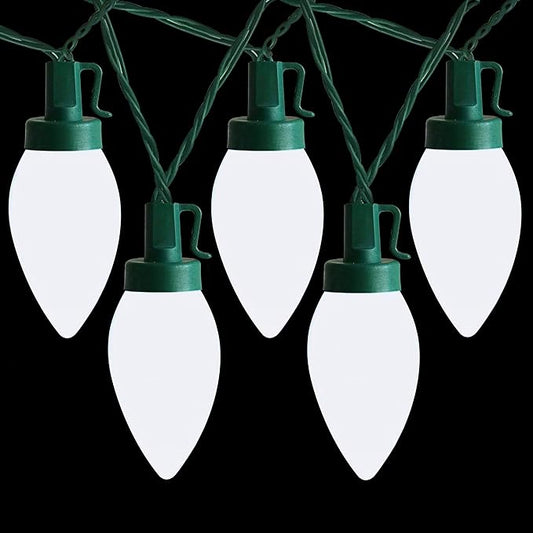 C9 Christmas Lights Outdoor 50 LED Cool White Strawberry 34.5ft Waterproof Xmas String Light for Garden Yard Home Party Holiday Christmas Tree Indoor Decoration(Cool White)