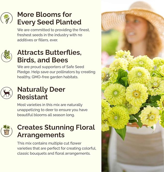 Eden Brothers Green with Envy Flower Mixed Seeds for Planting, 1 lb, 480,000+ Seeds with White Yarrow, Cornflower White | Attracts Pollinators, Plant in Spring or Fall, Zones 3, 4, 5, 6, 7, 8, 9, 10