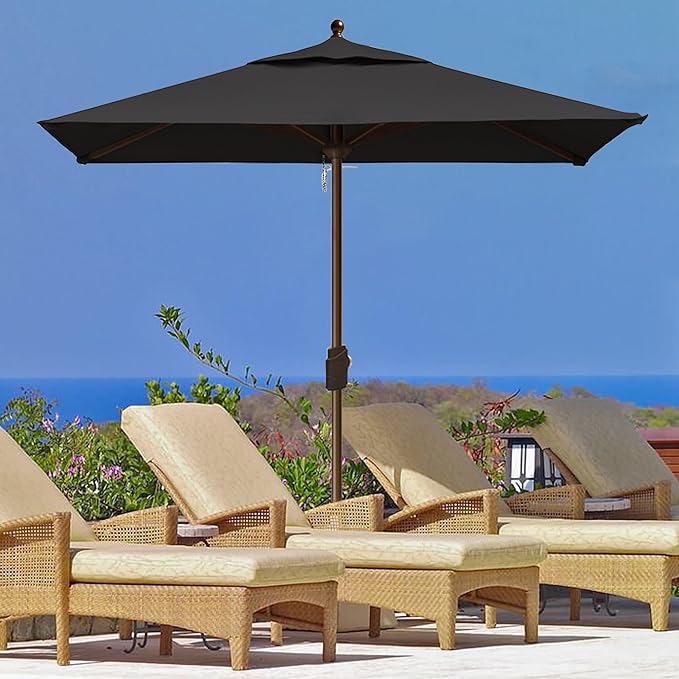 EliteShade USA 10-Year-Non-Fading Sunumbrella 6x6Ft Square Market Umbrella Patio Outdoor Table Umbrella with Ventilation（Black）